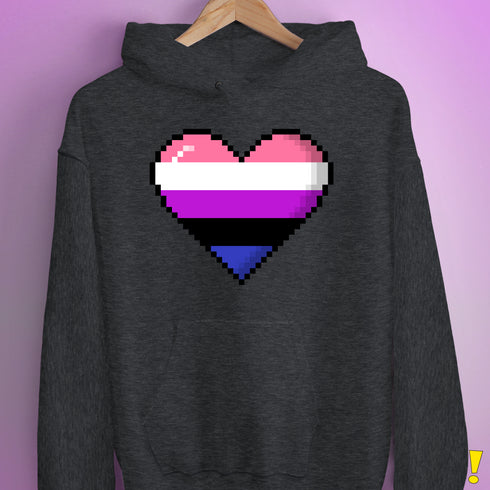 Genderfluid Pride 8-Bit Pixel Heart Hoodie - Dark Grey Heather